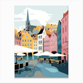 Bergen, Norway, Flat Pastels Tones Illustration 1 Canvas Print