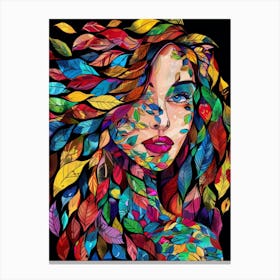 Colorful Woman With Leaves 1 Canvas Print