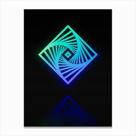 Neon Blue and Green Geometric Glyph on Black n.0151 Canvas Print