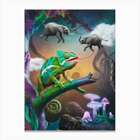 A Surreal Scene Of A Chameleon Perched O Canvas Print