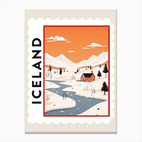 Retro Winter Stamp Poster Iceland 2 Canvas Print