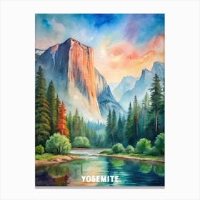 Yosemite National Park Watercolor Painting Canvas Print
