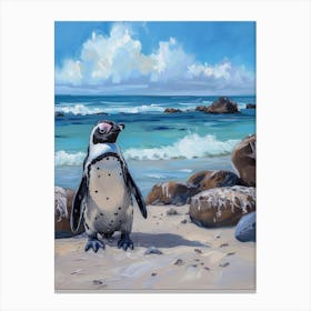 Adlie Penguin Boulders Beach Simons Town Oil Painting 2 Canvas Print