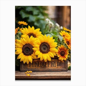 Sunflowers In A Wooden Box Canvas Print