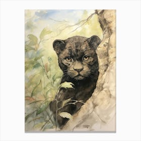 Storybook Animal Watercolour Panther 2 Canvas Print
