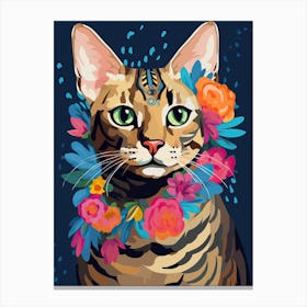 Bengal Cat With A Flower Crown Painting Matisse Style 1 Canvas Print