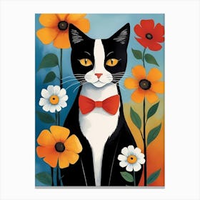 Cute Floral Cat Painting (23) Canvas Print