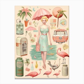 Vintage Pink Summer Illustration Kitsch 6 Canvas Print
