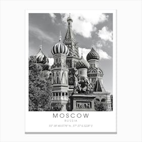 Moscow Russia Black And White Coordinates Canvas Print