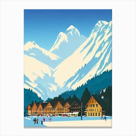 Mayrhofen 2, Austria Midcentury Vintage Skiing Poster Canvas Print