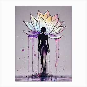 Lotus Flower and Women Silhouette Minimalist Style Dripping Paint Canvas Print
