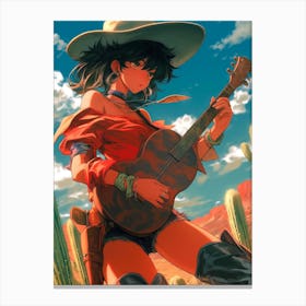 Cowgirl With Guitar Canvas Print