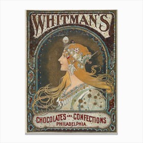 Whitman’s Chocolates And Confections Poster, Alphonse Mucha Canvas Print