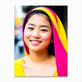 Asian Girl With Colorful Head Scarf-Reimagined Canvas Print