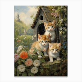 Cute Kittens In Medieval Village 5 Canvas Print