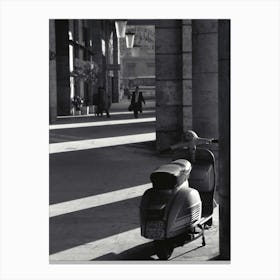 Scooter Under Colonnade In Rome Black And White Canvas Print