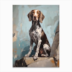 Pointer Dog, Painting In Light Teal And Brown 2 Canvas Print