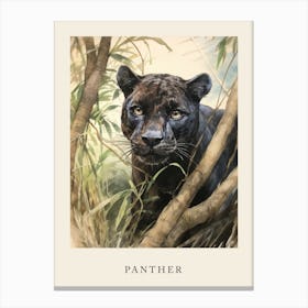 Beatrix Potter Inspired  Animal Watercolour Panther 3 Canvas Print