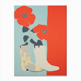 A Painting Of Cowboy Boots With Red Flowers, Pop Art Style 7 Canvas Print