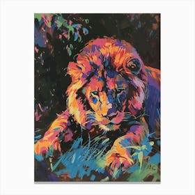 Asiatic Lion Night Hunt Fauvist Painting 3 Canvas Print