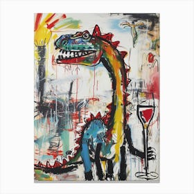 Graffiti Style Dinosaur Drinking Wine 1 Canvas Print