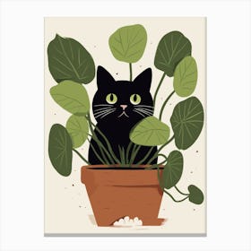 Black Cat In A Plant Pot Cute Illustration Canvas Print