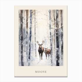 Winter Watercolour Moose 4 Poster Canvas Print