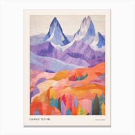 Grand Teton United States 2 Colourful Mountain Illustration Poster Canvas Print