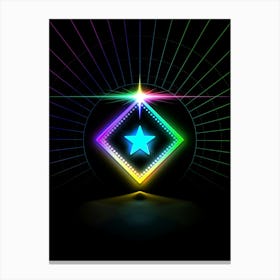 Neon Geometric Glyph in Candy Blue and Pink with Rainbow Sparkle on Black n.0194 Canvas Print