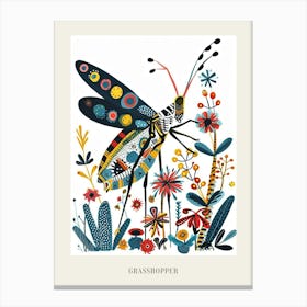 Colourful Insect Illustration Grasshopper 5 Poster Canvas Print