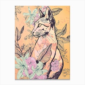 Cute Oriental Shorthair Cat With Flowers Illustration 4 Canvas Print