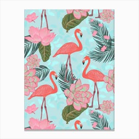 Flamingos Lotus Flower Canvas Print