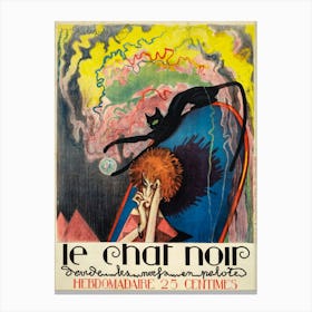 The "Le Chat Noir - Hebdomadaire" poster, created by Henri Desbarbieux in 1922, promotes the weekly "Le Chat Noir" publication. "Step into the lively spirit of Parisian nightlife with Le Chat Noir! This playful vintage poster, featuring a mischievous black cat tangled in a ball of wool, captures the essence of the iconic cabaret that once ruled the Montmartre scene. Perfect for cat lovers and anyone who craves a dash of bohemian flair, this original 1922 artwork brings Parisian charm and whimsy to your walls. Celebrate art, culture, and feline fun—add this iconic piece to your collection today!" Canvas Print