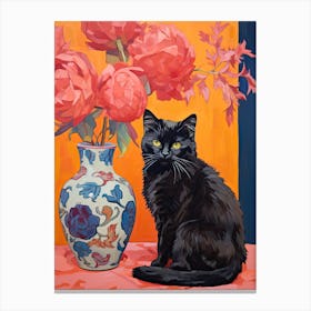 Peony Flower Vase And A Cat, A Painting In The Style Of Matisse 2 Canvas Print