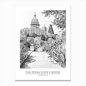 The Texas State Capitol Austin Texas Black And White Drawing 2 Poster Canvas Print