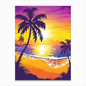 Sunset Beach With Palm Trees 1 Canvas Print