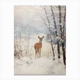 Vintage Winter Animal Painting Fawn Canvas Print