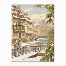 Vintage Winter Illustration Strasbourg France 2 Canvas Print