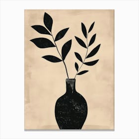 Black Vase With Leaves Canvas Print