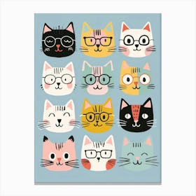 Cartoon Cats With Glasses Canvas Print