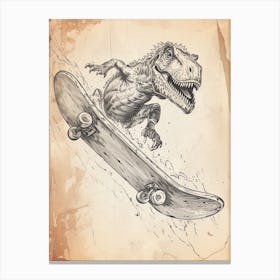 Vintage Dimetrodon Dinosaur On A Skateboard  3 Canvas Print