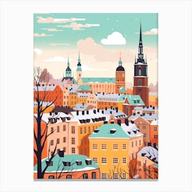 Vintage Winter Travel Illustration Stockholm Sweden 1 Canvas Print
