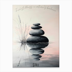 Stacked Zen Stones And Gentle Stream, soft palette watercolor minimalist Calm Poster Canvas Print