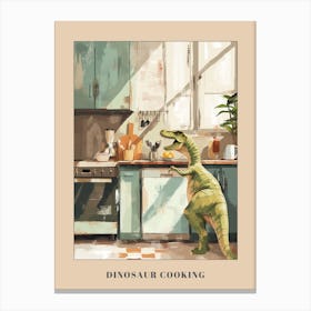 Dinosaur Cooking In The Kitchen Pastel Painting 3 Poster Canvas Print
