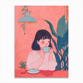 Girl Drinking Tea Lo Fi Kawaii Illustration 2 Canvas Print