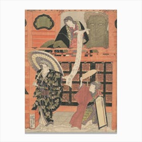 Ichikawa Danjuro Vii As Konoshita Tokichi, Nakamura Daikichi As His Wife, And Iwai Hanshiro V As Masago In The Canvas Print