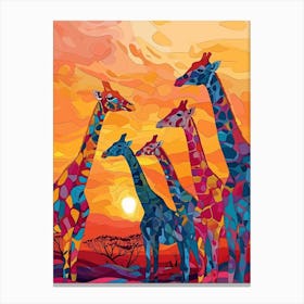 Warm Colourful Giraffes In The Sunny Landscape 4 Canvas Print