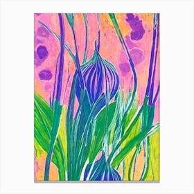 Garlic Scapes 2 Risograph Retro Poster vegetable Canvas Print