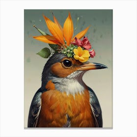 Bird With Flowers On Its Head Canvas Print