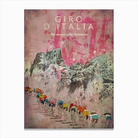 Giro D'Italia The Ascent Of The Dolomites Cycling Poster Canvas Print